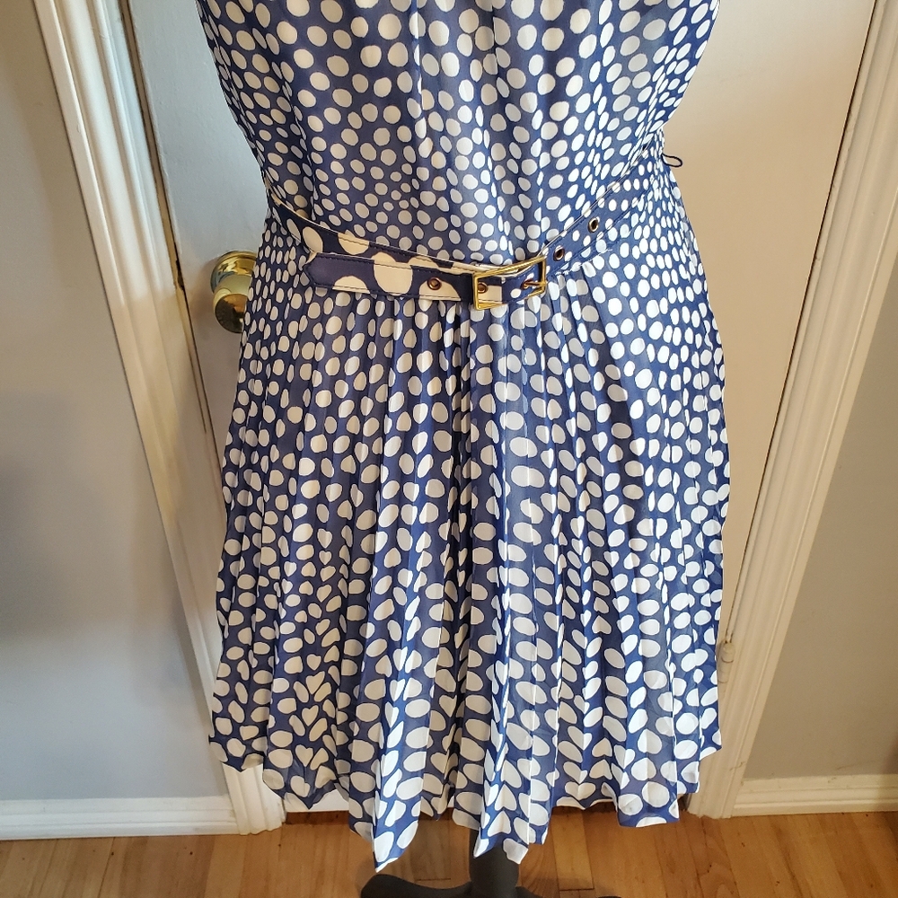 Trina Turk blue and white polka dot Pleated Dress Size 4 ASO Glee Retro Twee - Picture 3 of 13